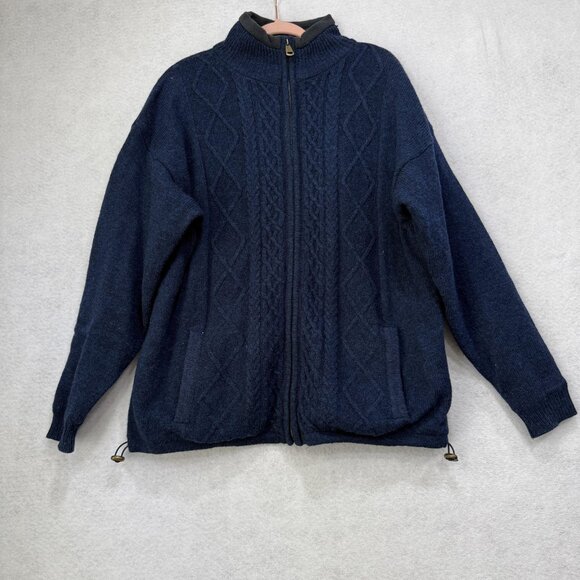 Aran Woollen Hills Sweater Mens Large Full Zip Fleece Lined Wool Jacket - Picture 1 of 11